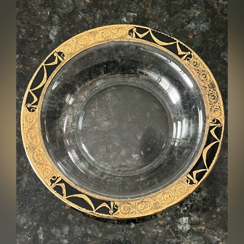 1920’s Art Deco Tiffin Glass Black and Gold Encrusted Rimmed Bowl